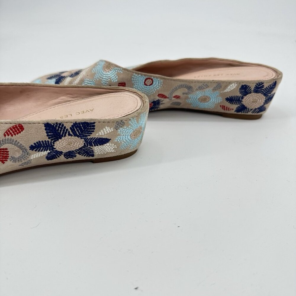 Avec Les Filles Beige Embroidered Floral Slip-On Mules - Picture 5 of 9